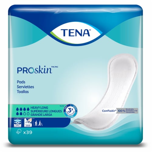 TENA ProSkin Heavy Long Unisex Incontinent Pad Long Length 15 L 47619, 39 Ct Perspective: front