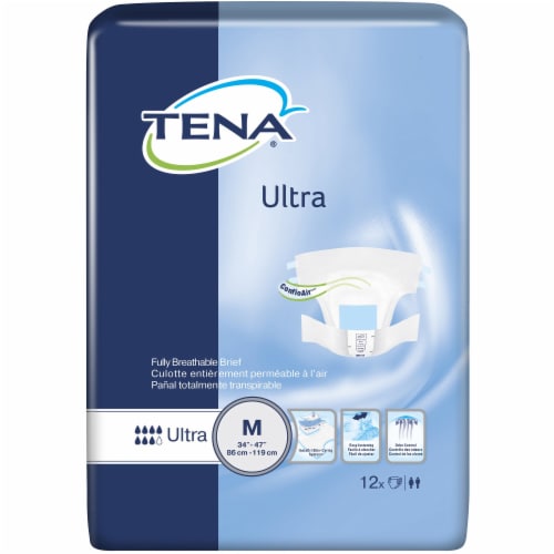 TENA Ultra Adult Incontinence Brief M Heavy Absorbency Breathable, 67252, 12 Ct Perspective: front