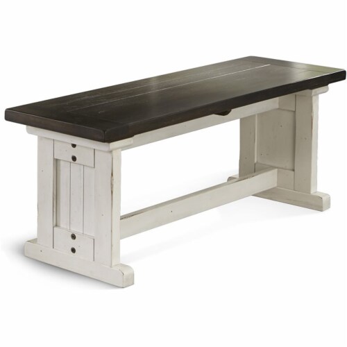 Sunny Designs Carriage House Farmhouse Wood Side Bench in Off White Dark Brown Perspective: front