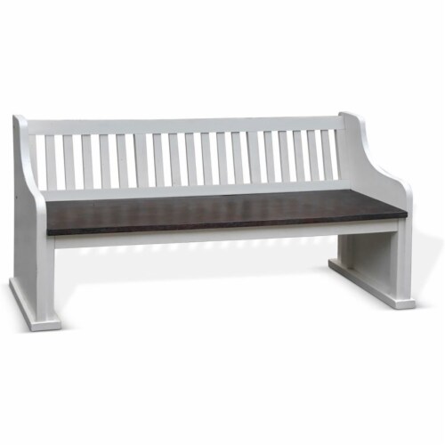 Sunny Designs Carriage House 34  Slat Back Wood Bench in White/Dark Brown Perspective: front