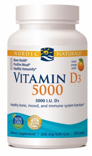 Nordic Naturals Vitamin D3 5000iu Orange Softgels Perspective: front