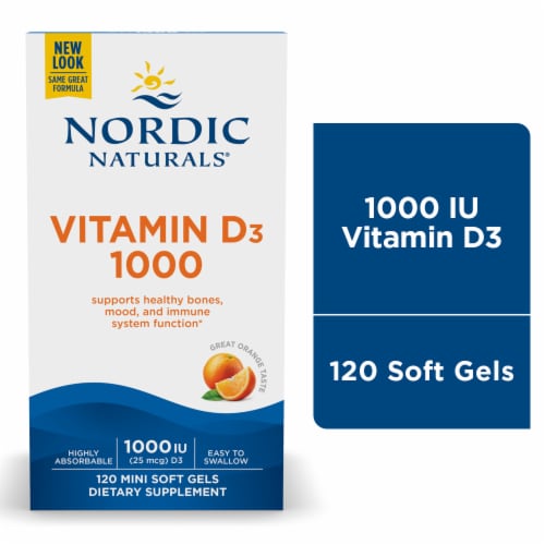 Nordic Naturals Vitamin D3 Soft Gels 250mg 1000 IU Perspective: front