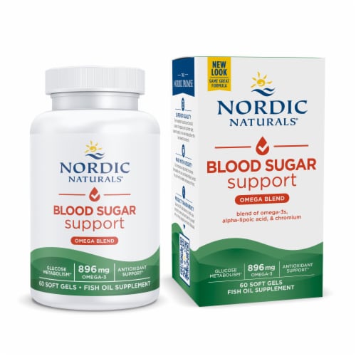 Nordic Naturals Omega Blood Sugar Supplement Soft Gels 896mg 60 Count Perspective: front