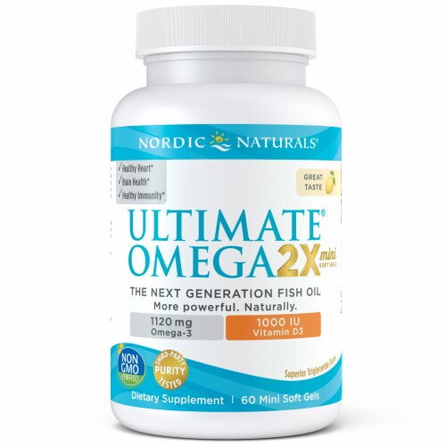 Nordic Naturals Ultimate Omega 2X Lemon Mini Soft Gels Perspective: front