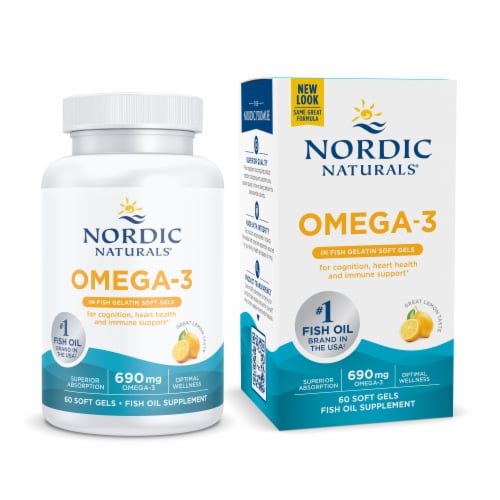 Nordic Naturals Omega-3 Fish Oil Lemon Soft Gels Perspective: front