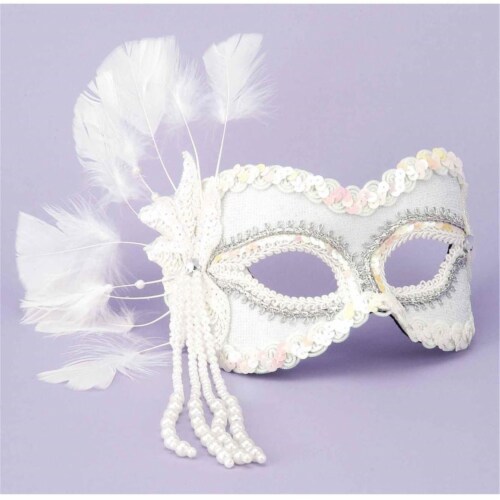 Venetian Half Mask Feathers Beads#44; - Normal Size Costume Perspective: front