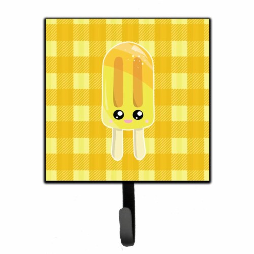 Ice Pop Popsicle Face Gingham Yellow Leash or Key Holder Perspective: front