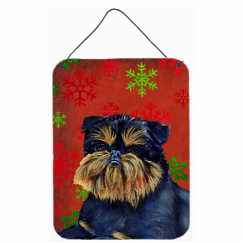 12 x 16 in. Brussels Griffon Red Snowflakes Holiday Christmas Aluminum Metal Wall & Door Hang Perspective: front