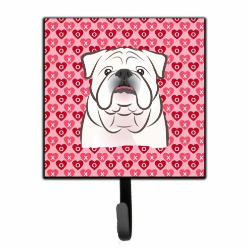 White English Bulldog Hearts Leash or Key Holder Perspective: front