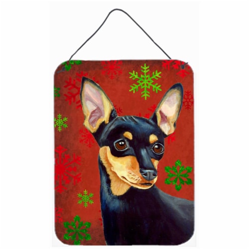 12 x 16 in. Min Pin Red & Green Snowflakes Holiday Christmas Aluminum Metal Wall & Door Hangi Perspective: front