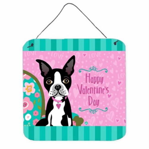 Happy Valentines Day Boston Terrier Wall or Door Hanging Prints Perspective: front