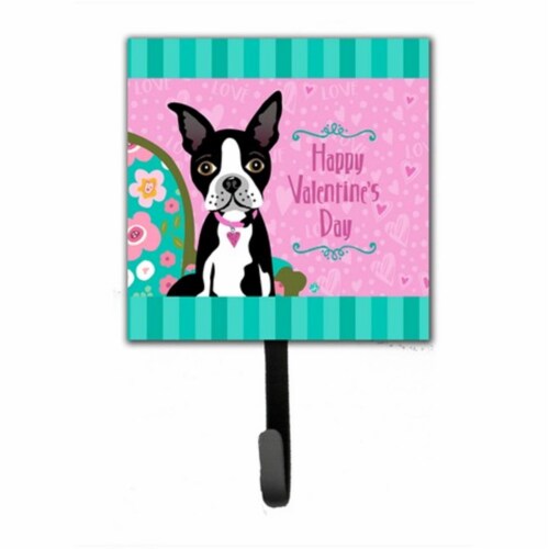 Happy Valentines Day Boston Terrier Leash or Key Holder Perspective: front