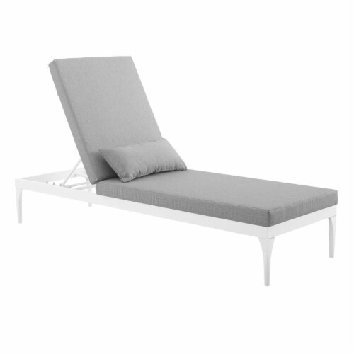Perspective Cushion Outdoor Patio Chaise Lounge Chair, White Gray Perspective: front