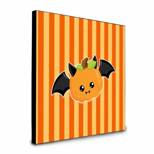 8 x 8 x 0.625 in. Halloween Pumpkin Bat Artwork Panel Wall Decor Perspective: front
