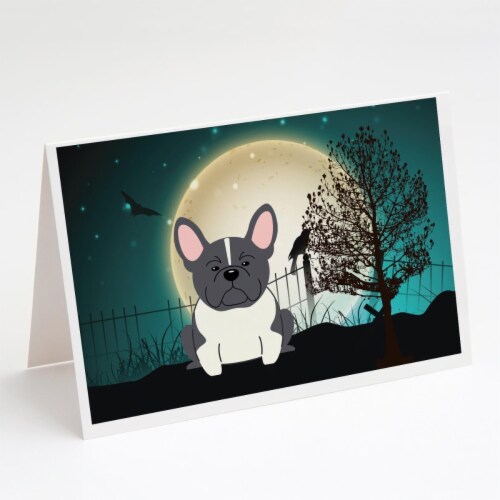 Halloween Scary French Bulldog Black White Greeting Cards Envelopes