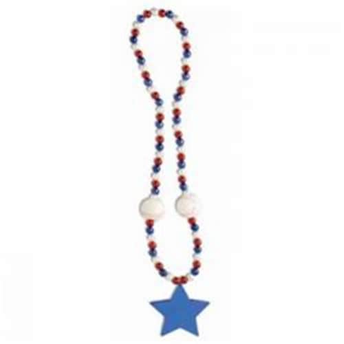 40 in. Patriotic Baseball & Star Bead Necklace Perspective: front