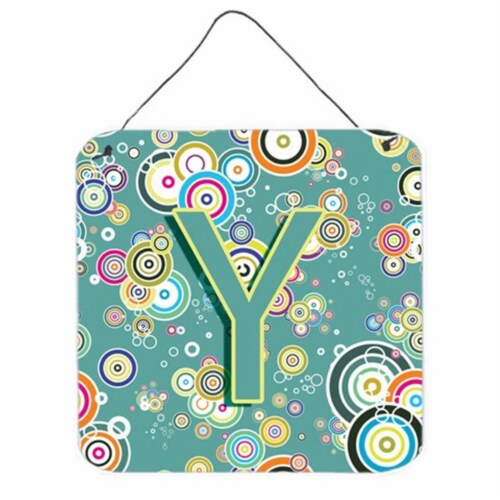 Letter Y Circle Circle Teal Initial Alphabet Wall and Door Hanging Prints Perspective: front