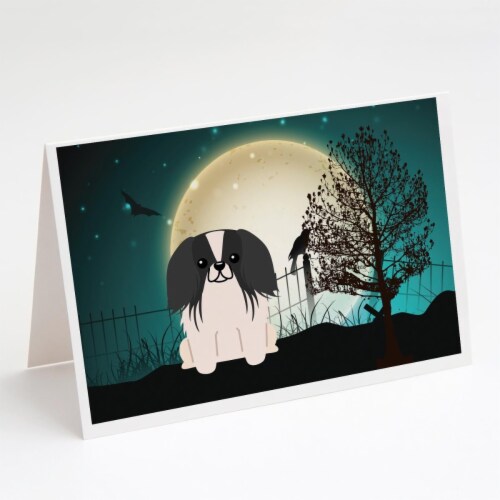 Halloween Scary Pekingese Black White Greeting Cards Envelopes Pack