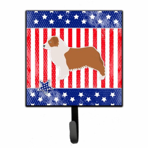 USA Patriotic Australian Shepherd Dog Leash or Key Holder Perspective: front