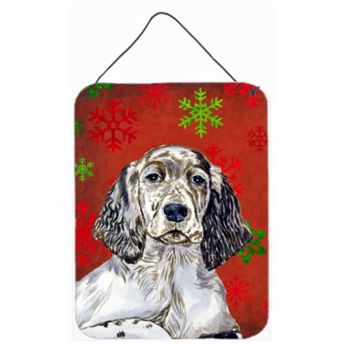12 x 16 in. English Setter Red Snowflakes Holiday Christmas Aluminum Metal Wall & Door Hangin Perspective: front