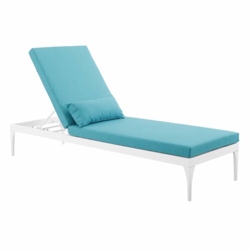 Perspective Cushion Outdoor Patio Chaise Lounge Chair, White Turquoise Perspective: front
