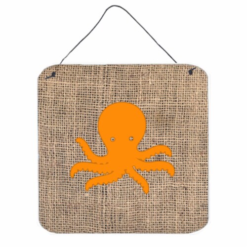 Octopus Burlap And Orange Aluminium Metal Wall Or Door Hanging Prints - 6 x 6 In. Perspective: front