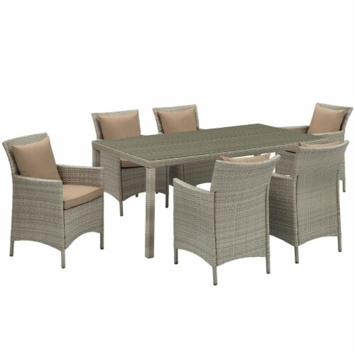 Conduit Outdoor Patio Wicker Rattan Dining Set, Light Gray Mocha - 7 Piece Perspective: front