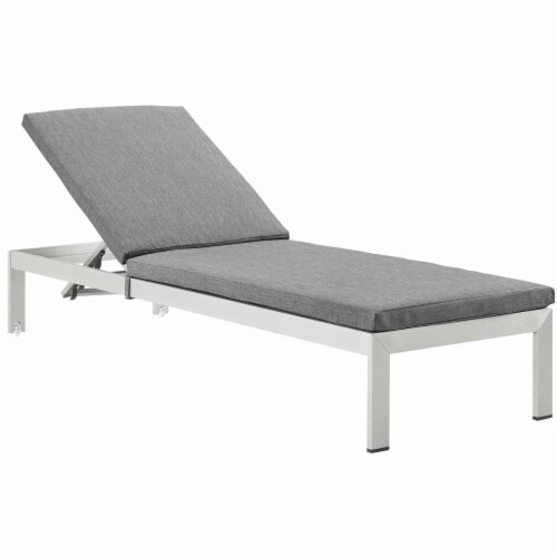 Shore Outdoor Patio Aluminum Chaise with Cushions, Silver Gray Perspective: front