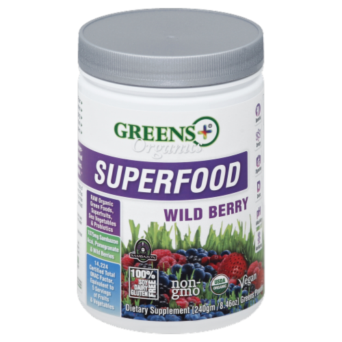 Greens Plus Organics Superfood Wild Berry Perspective: front