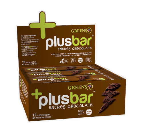 Greens Plus Bar Energy Chocolate Nutrition Bars Perspective: front
