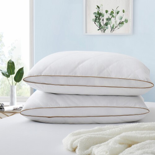 2 Pack Gusseted Goose Down Feather Pillows for Side and Back Sleepers