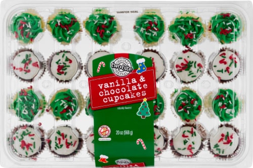 Two-Bite Christmas Vanilla & Chocolate Cupcakes Perspective: front