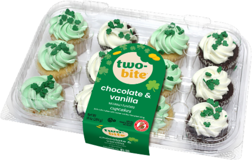 Two-Bite® St. Patrick's Vanilla and Chocolate Cupcakes Perspective: front