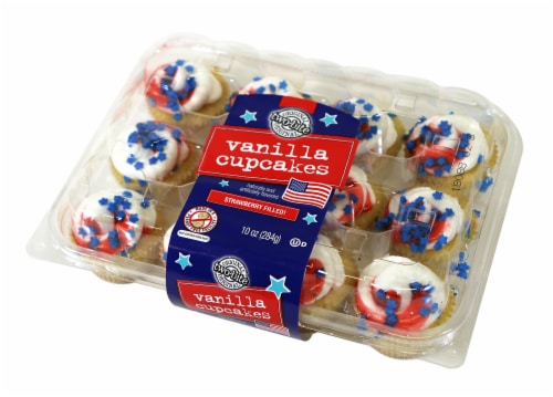 Two-Bite Patriotic Strawberry Filled Vanilla Cupcakes 12 Count Perspective: front