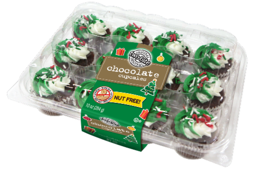 Two-Bite® Christmas Holiday White Icing Chocolate Cupcakes Perspective: front