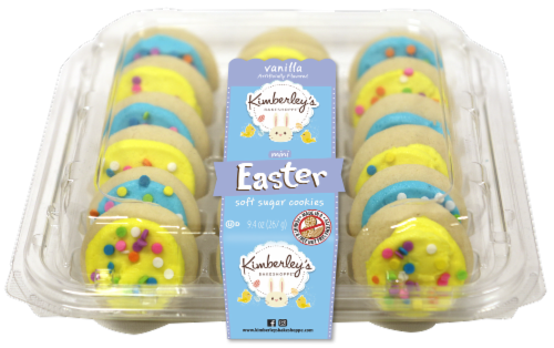 Kimberley's Bakeshoppe™ Easter Vanilla Blue & Yellow Mini Frosted Soft Sugar Cookies Perspective: front