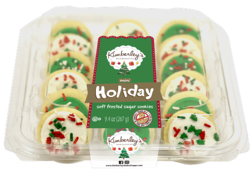 Kimberley's Bakeshoppe Holiday Vanilla Green & White Mini Frosted Cookies Perspective: front
