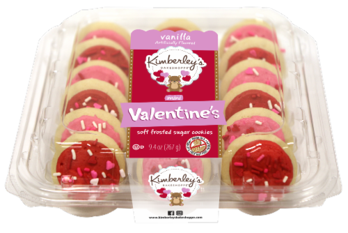 Kimberley's Bakeshoppe Valentine’s Vanilla Pink & Red Mini Frosted Cookies Perspective: front
