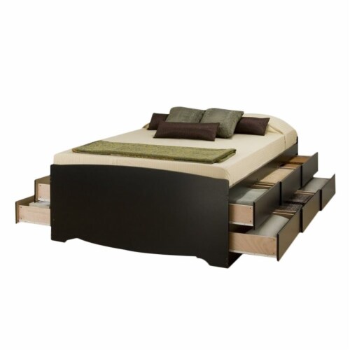Prepac Sonoma Black Tall Wood Queen Platform Storage Bed with 12