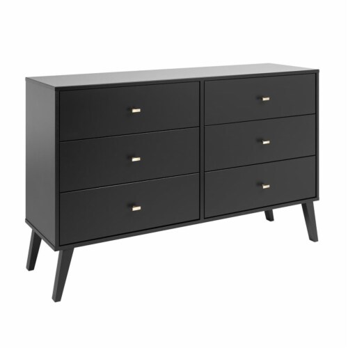 Prepac Milo Mid Century Modern 6 Drawer Double Dresser in Black 1 Metro Market