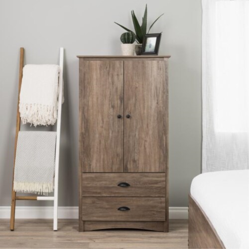 Prepac Salt Spring 2 Door Armoire in Drifted Gray Perspective: front