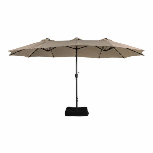 Mondawe 15 Ft Rectangular Double-sided Solar Led Outdoor Patio Market Umbrella With Base Perspective: front