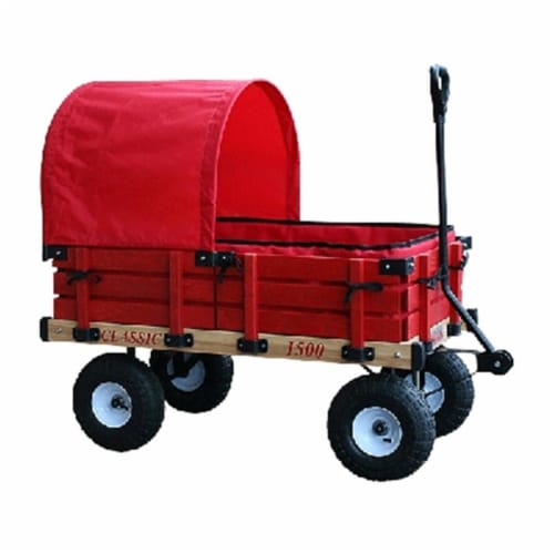 Millside Industries 04158 20 in. x 38 in. Wooden Covered Wagon withPads with 4 in. x 10 in. T Perspective: front