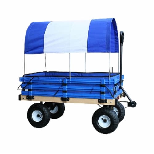 Millside Industries H-103 20 in. x 38 in. Covered Wooden Wagon with Pads - Blue Perspective: front
