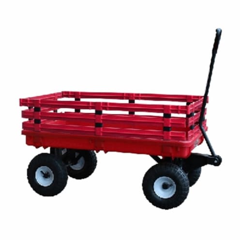 Millside Industries 04795 20 in. x 38 in. Red Plastic Deck Wagon with 4 in. x 10 in. Tires Perspective: front