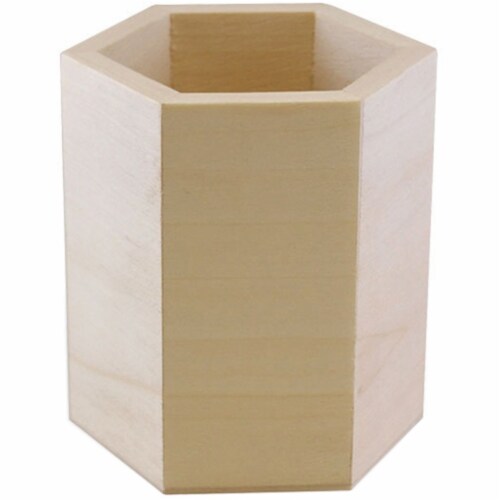 Wooden Pen & Pencil Tub 3.5 -Hexagon Perspective: front