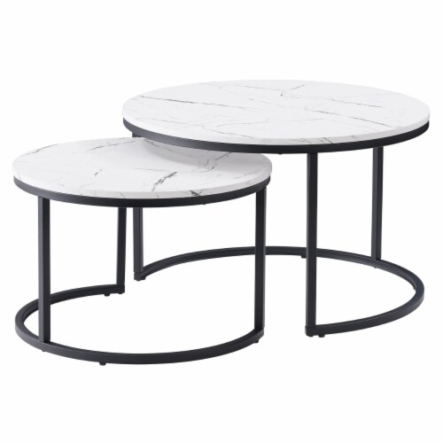 Corliving Fort Worth Wood Grain Finish Nesting Coffee Table White Black 1 unit Foods Co