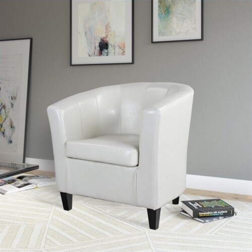 White leather barrel chair cheap