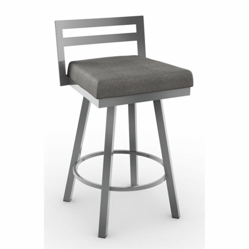 Amisco Derek 30.75  Polyester Swivel Bar Stool in Heather Light Gray/Glossy Gray Perspective: front