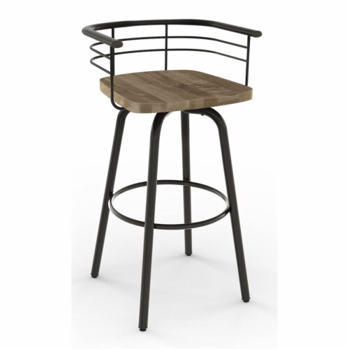 Amisco Brisk 29  Distressed Wood Swivel Bar Stool in Beige/Gun Metal Perspective: front
